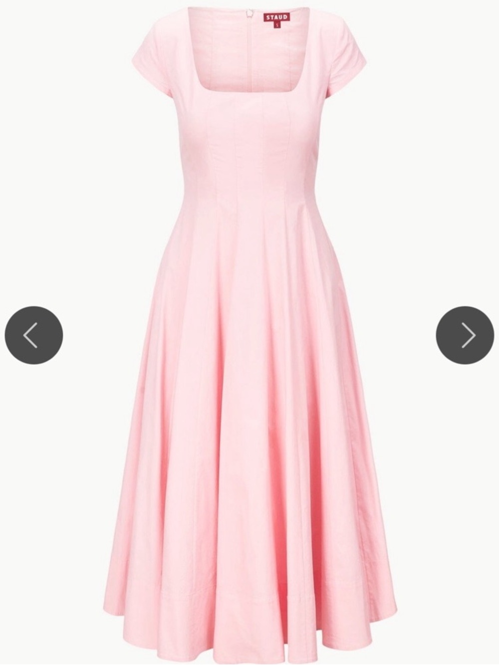 STAUD Light Pink Square-Neck Midi Fit-and-Flare Dress